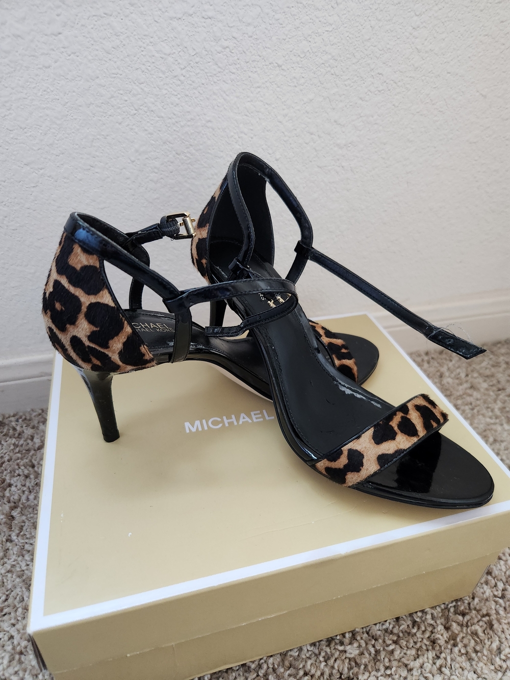 MICHAEL Michael Kors Leopard Print Ankle-Strap Heels - Black & Tan